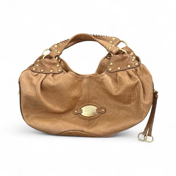 B Makowsky Genuine Leather Berlin Ball Tote Satchel Shoulder Bag Vachetta Brown - Picture 1 of 16
